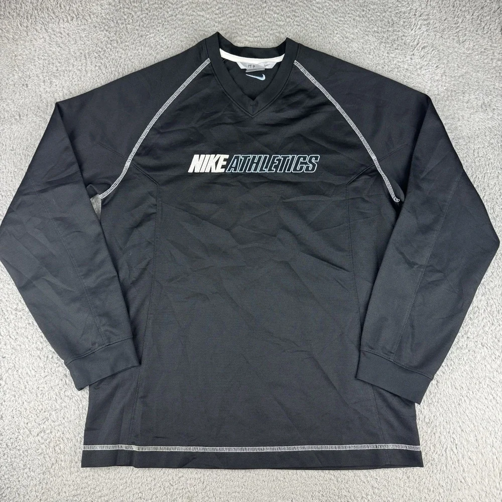 Nike Athletics‎ Vintage Y2K Tee Athletic Silver Tag Spellout Logo Men's M Black